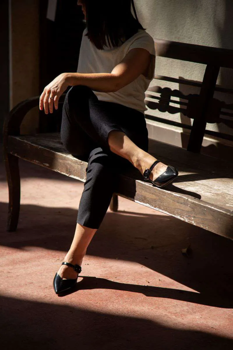 Angel Alarcon Black kitten Heel Mule||25051480B