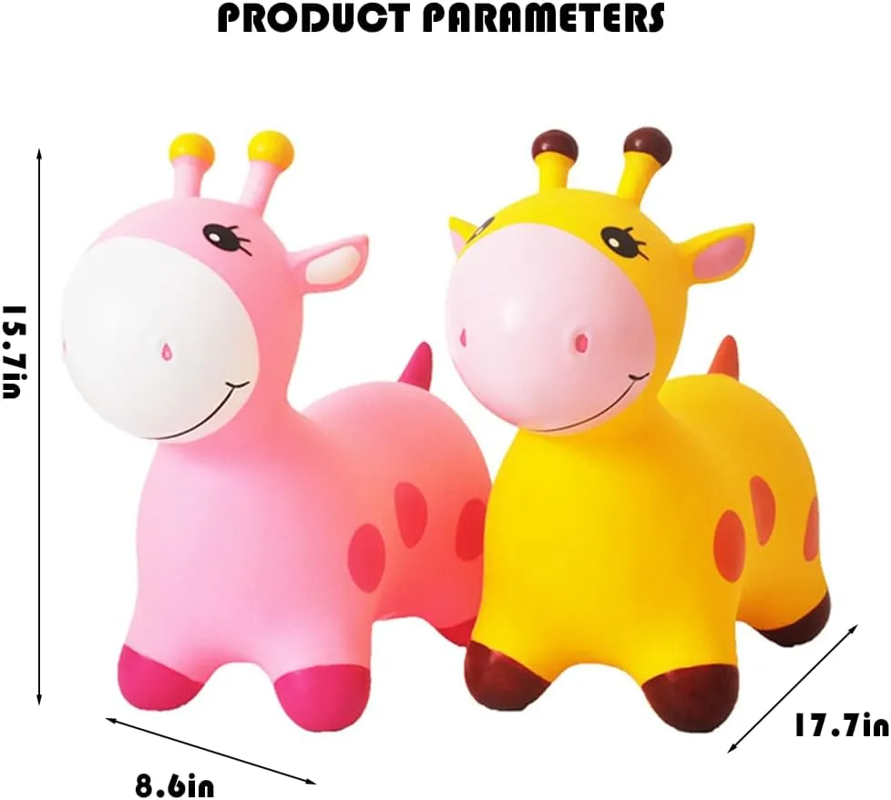 Animals Bouncy Horse Hopper Toys for Kids, Giraffe Jumping Inflatable Ride on Bouncer Hopping Gifts for Toddlers Boys Girls 4 5 6  Years Old with Pump (Yellow)