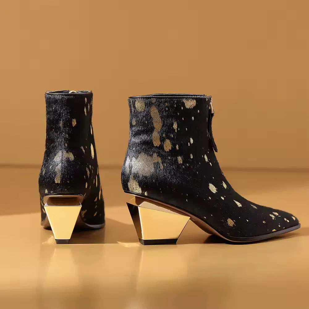 Arbela Black & Gold Leather Boots