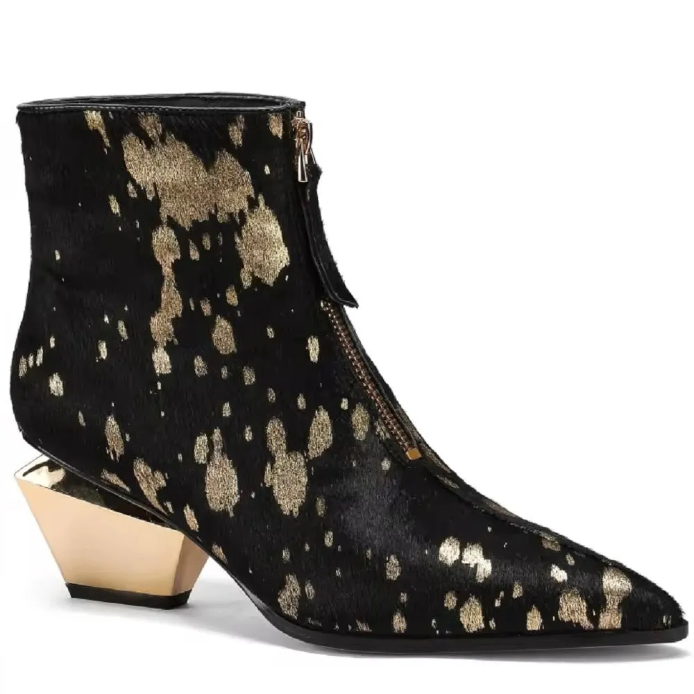 Arbela Black & Gold Leather Boots