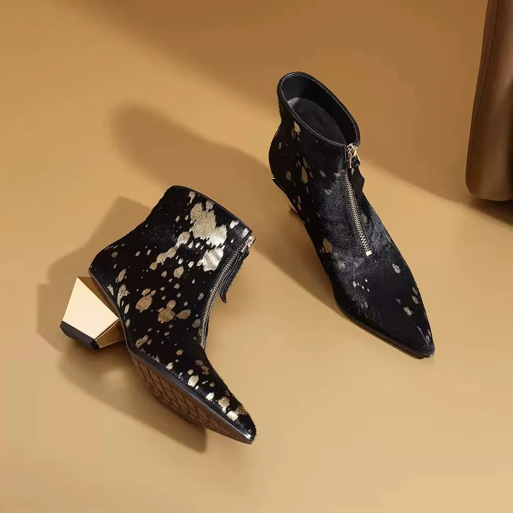 Arbela Black & Gold Leather Boots