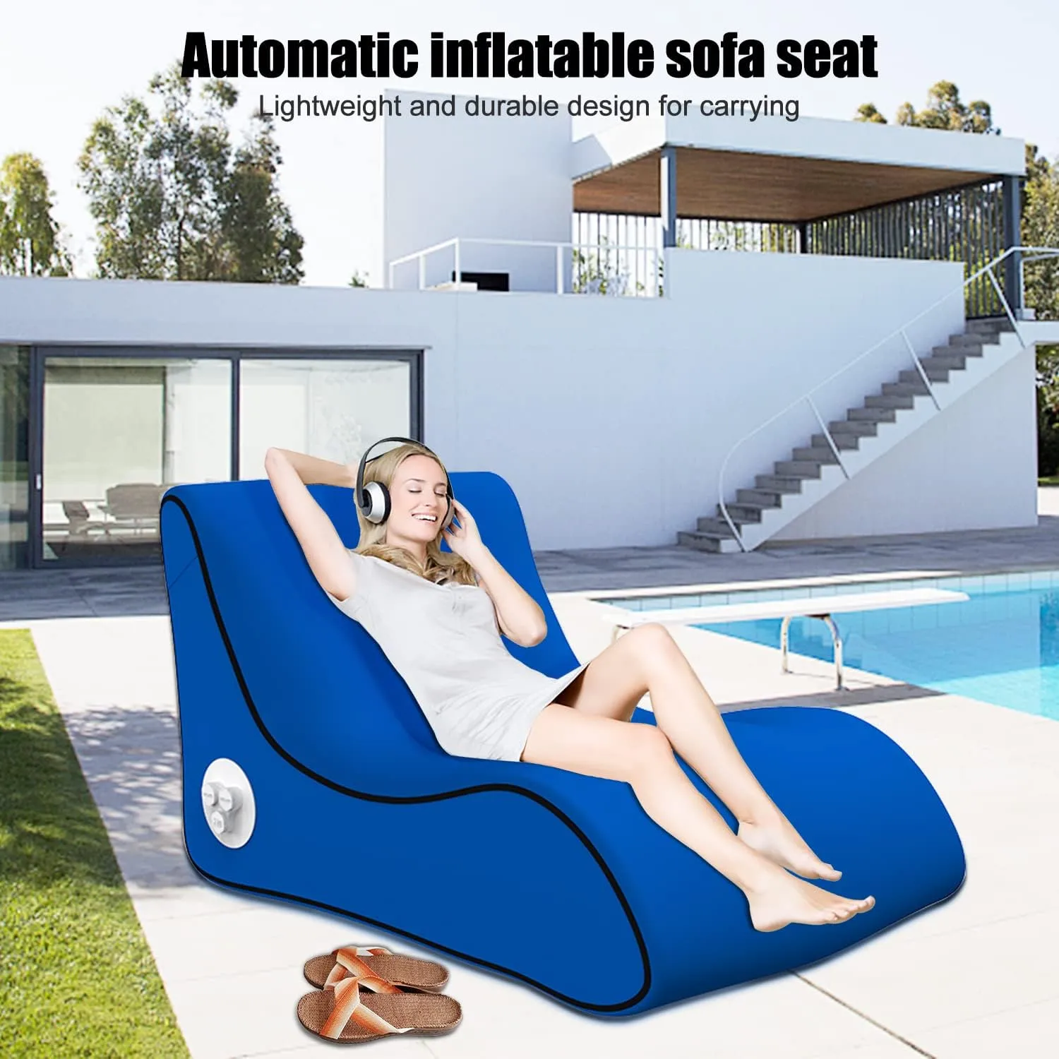 Automatic Inflatable Lounger Air Sofa Chair | Hammock-Portable | 10 Second Rapid Inflation | Waterproof | Anti-Air Leaking | Emergency Charging