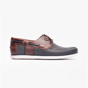 Barbour WAKE Mens Boat Shoes Washed Navy/Brown