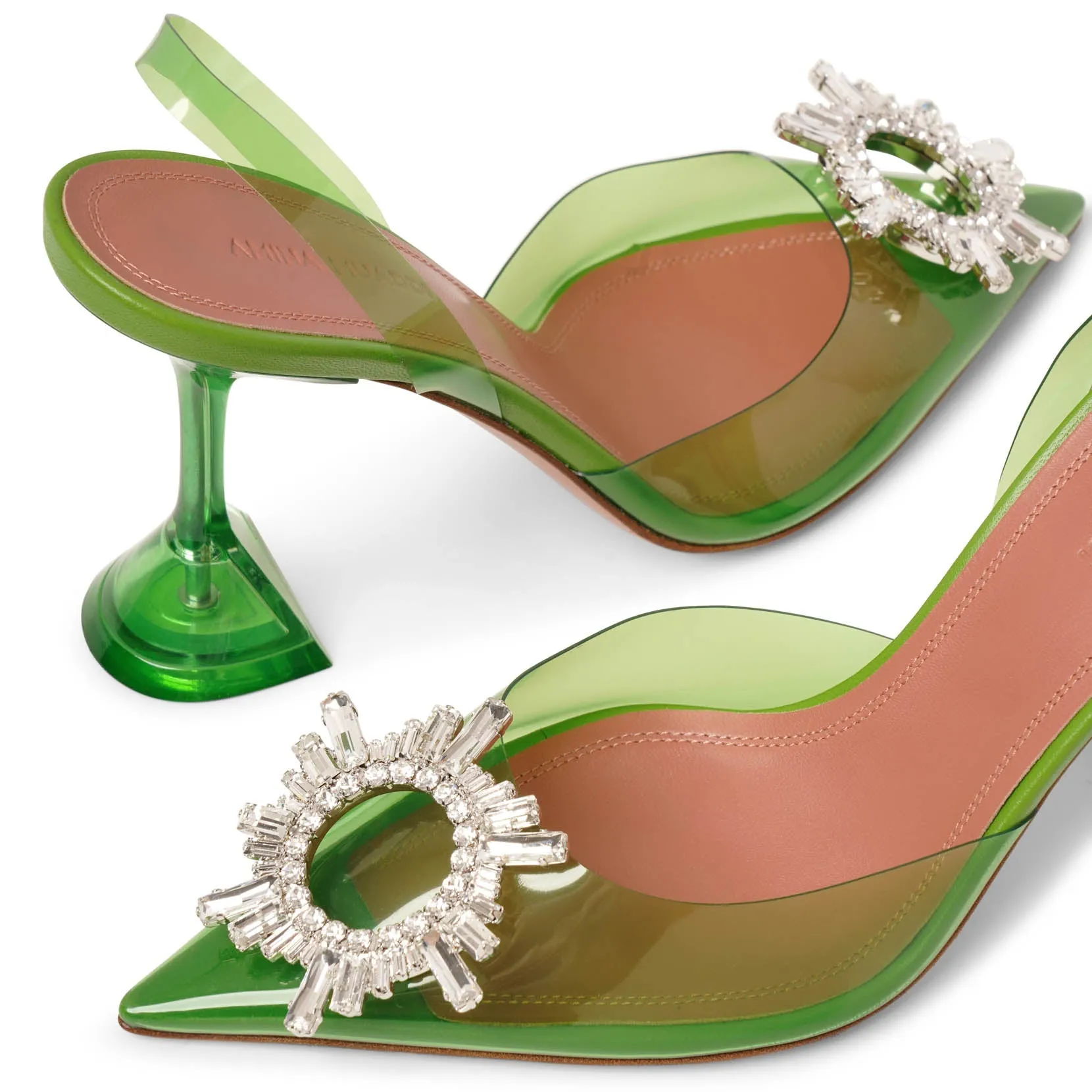 Begum crystal embellished green pvc pumps