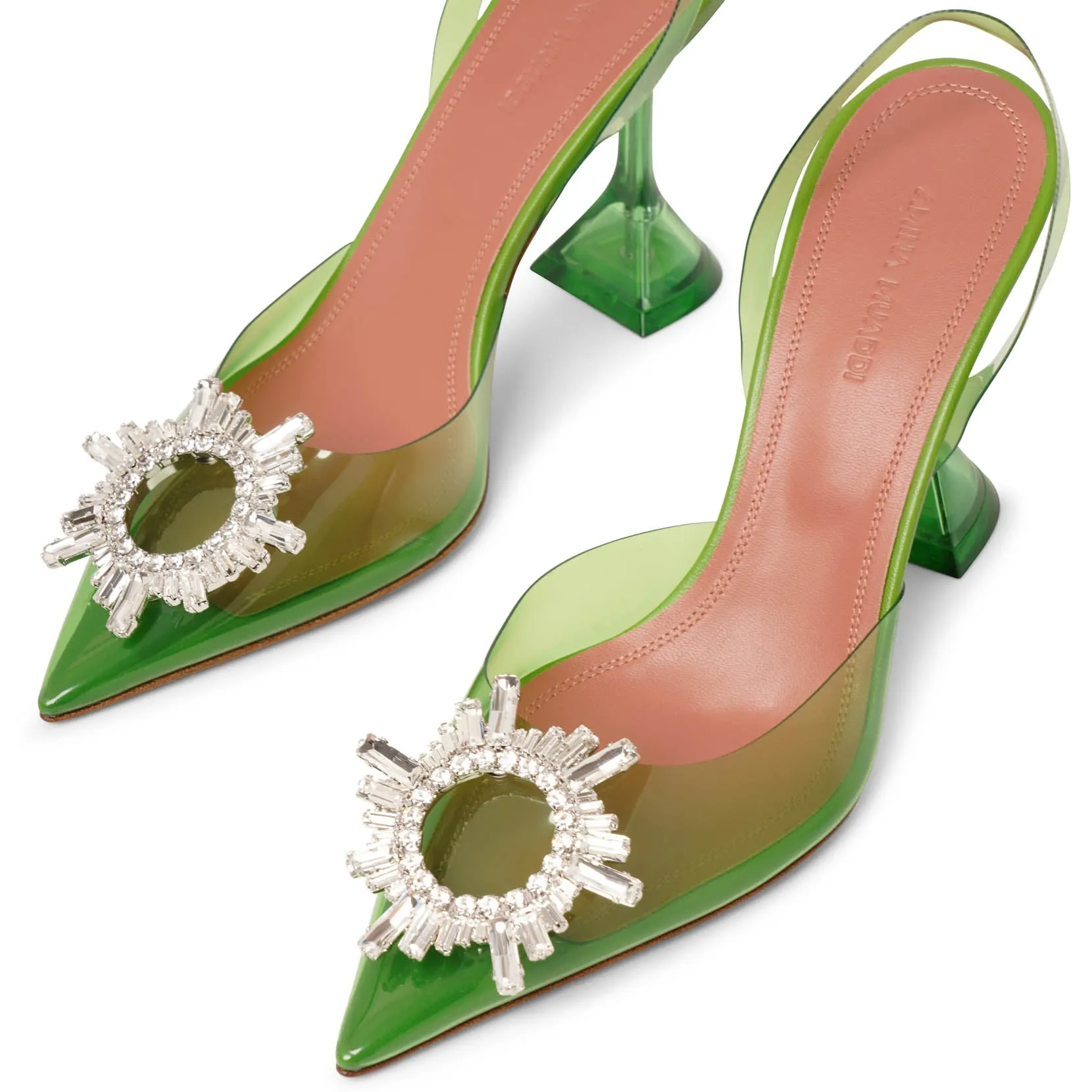 Begum crystal embellished green pvc pumps