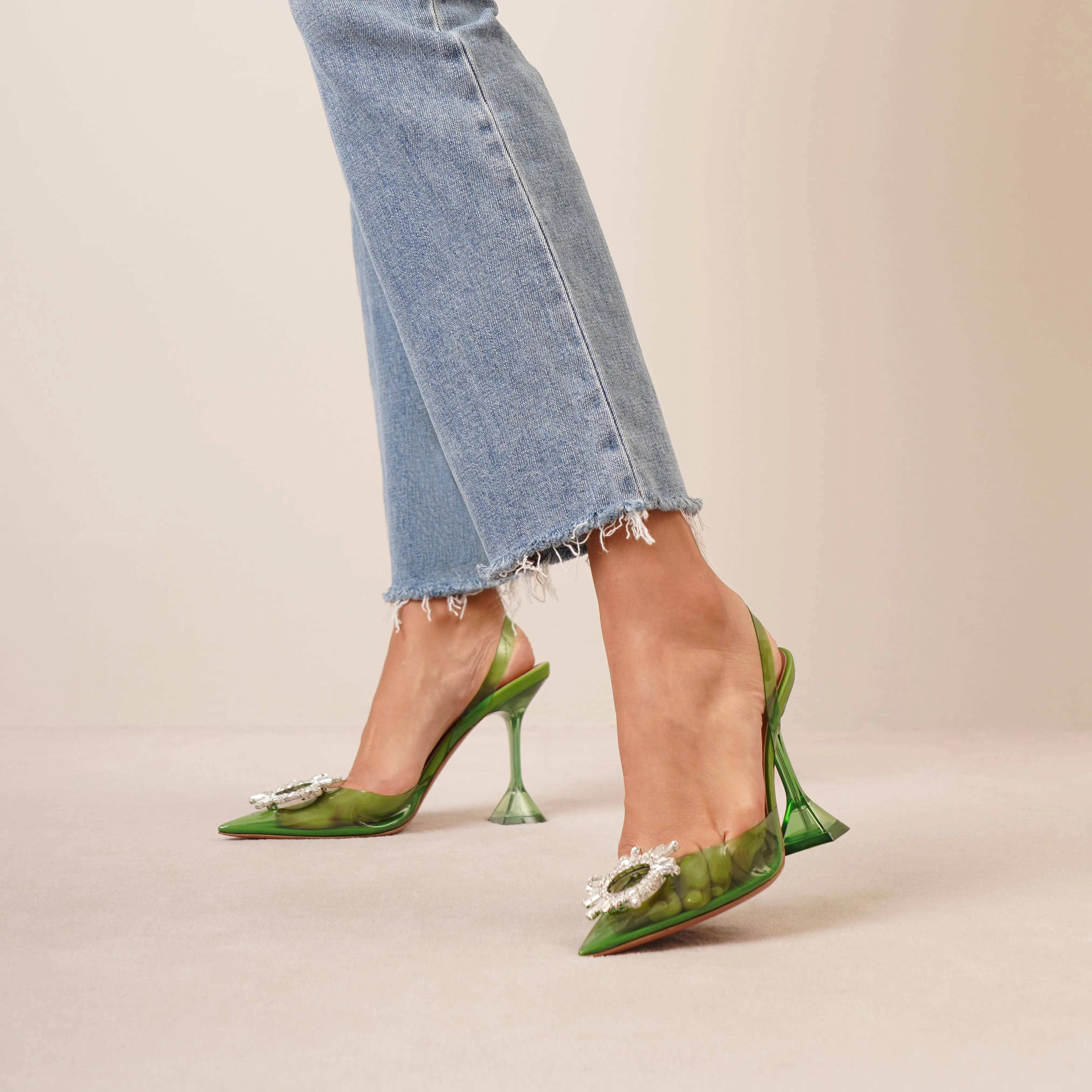 Begum crystal embellished green pvc pumps