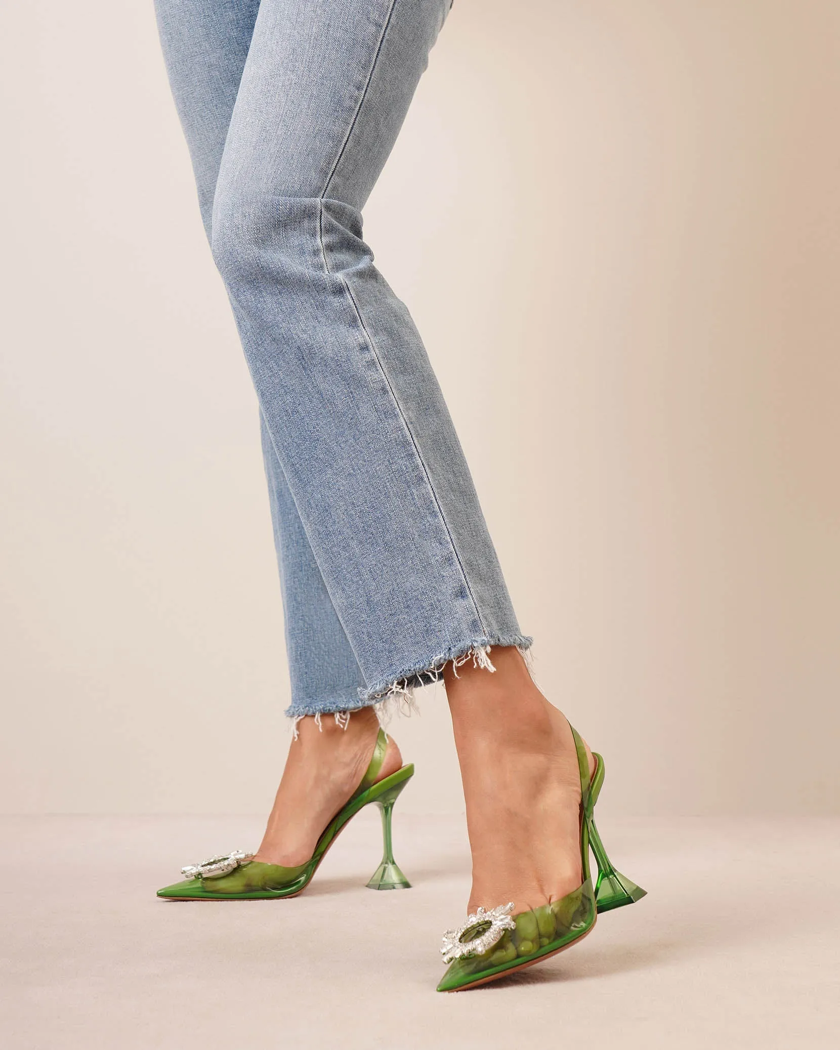 Begum crystal embellished green pvc pumps
