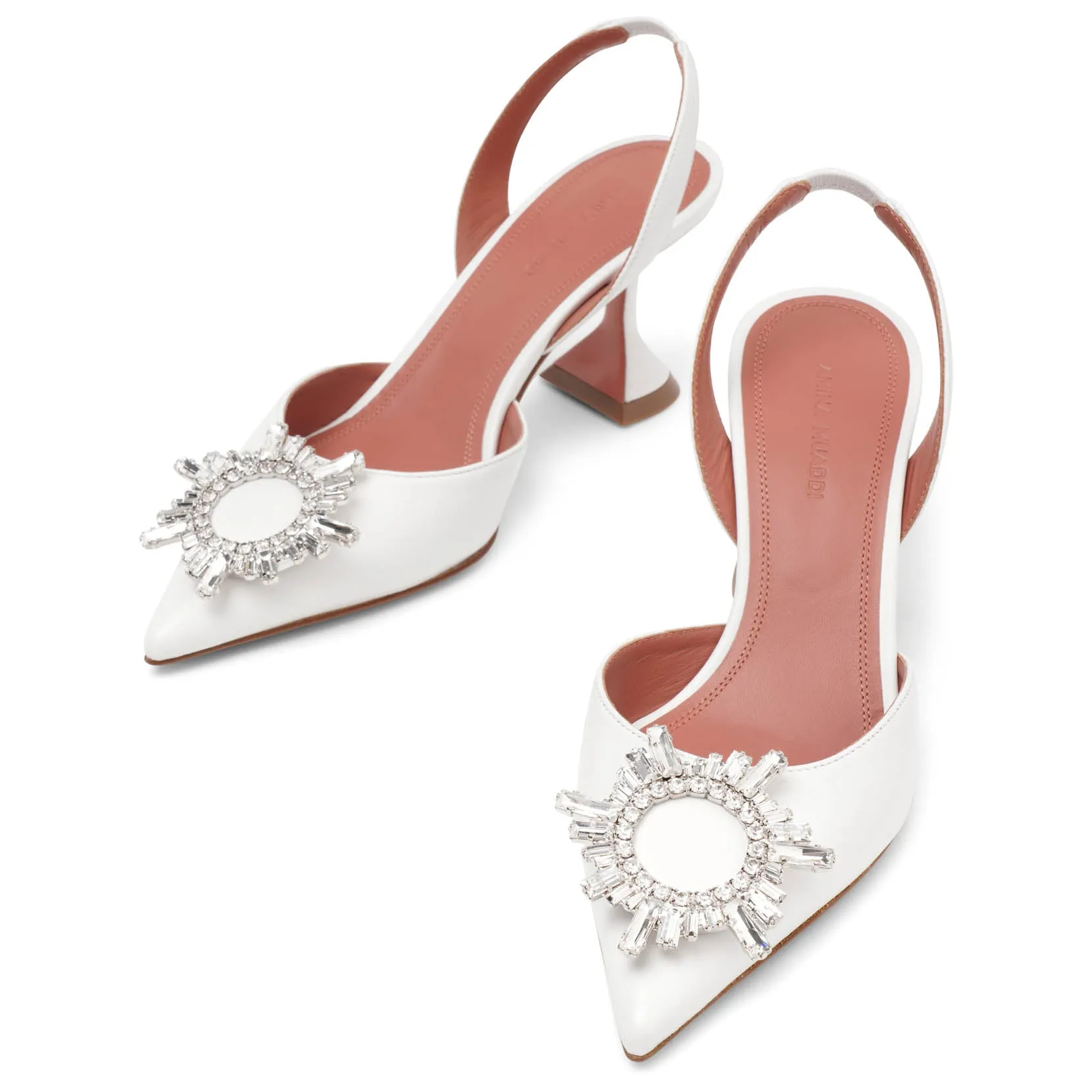 Begum sling 70 crystal embellished white leather pumps