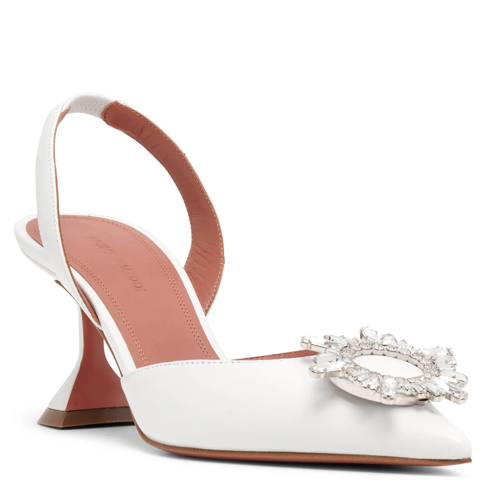 Begum sling 70 crystal embellished white leather pumps