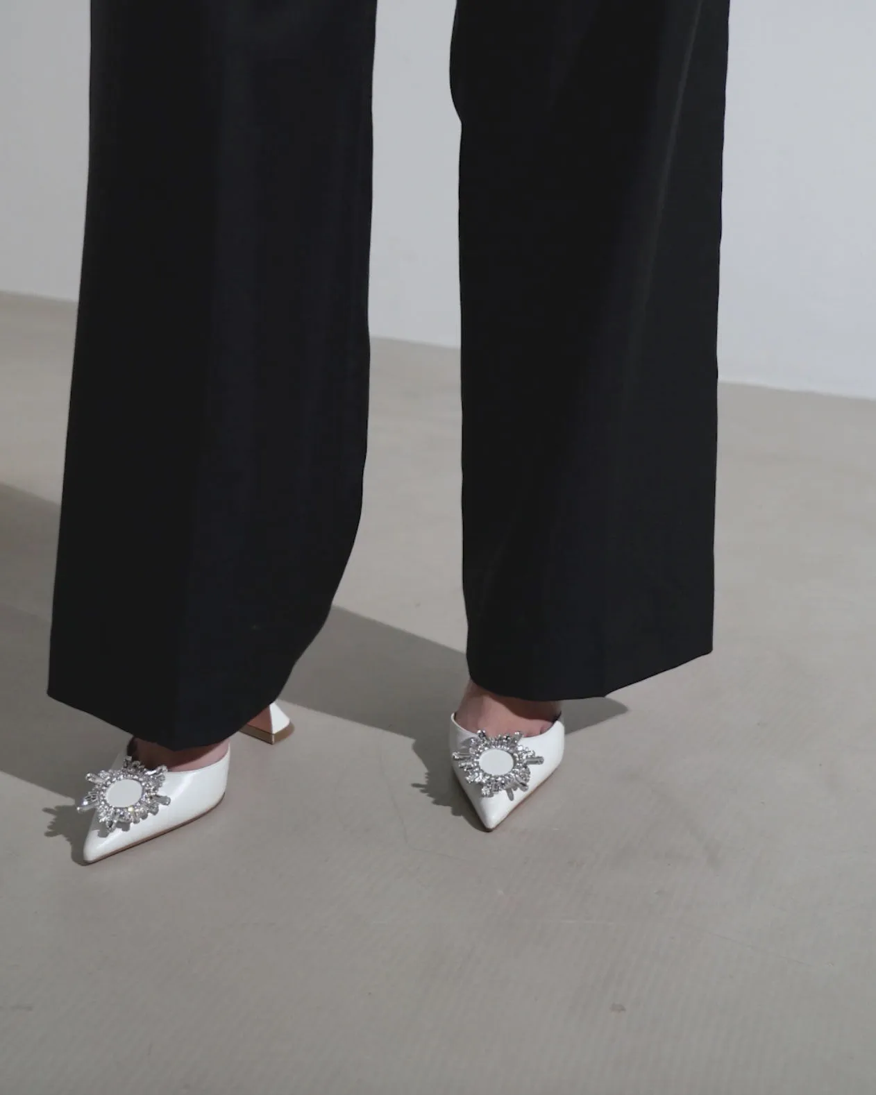 Begum sling 70 crystal embellished white leather pumps