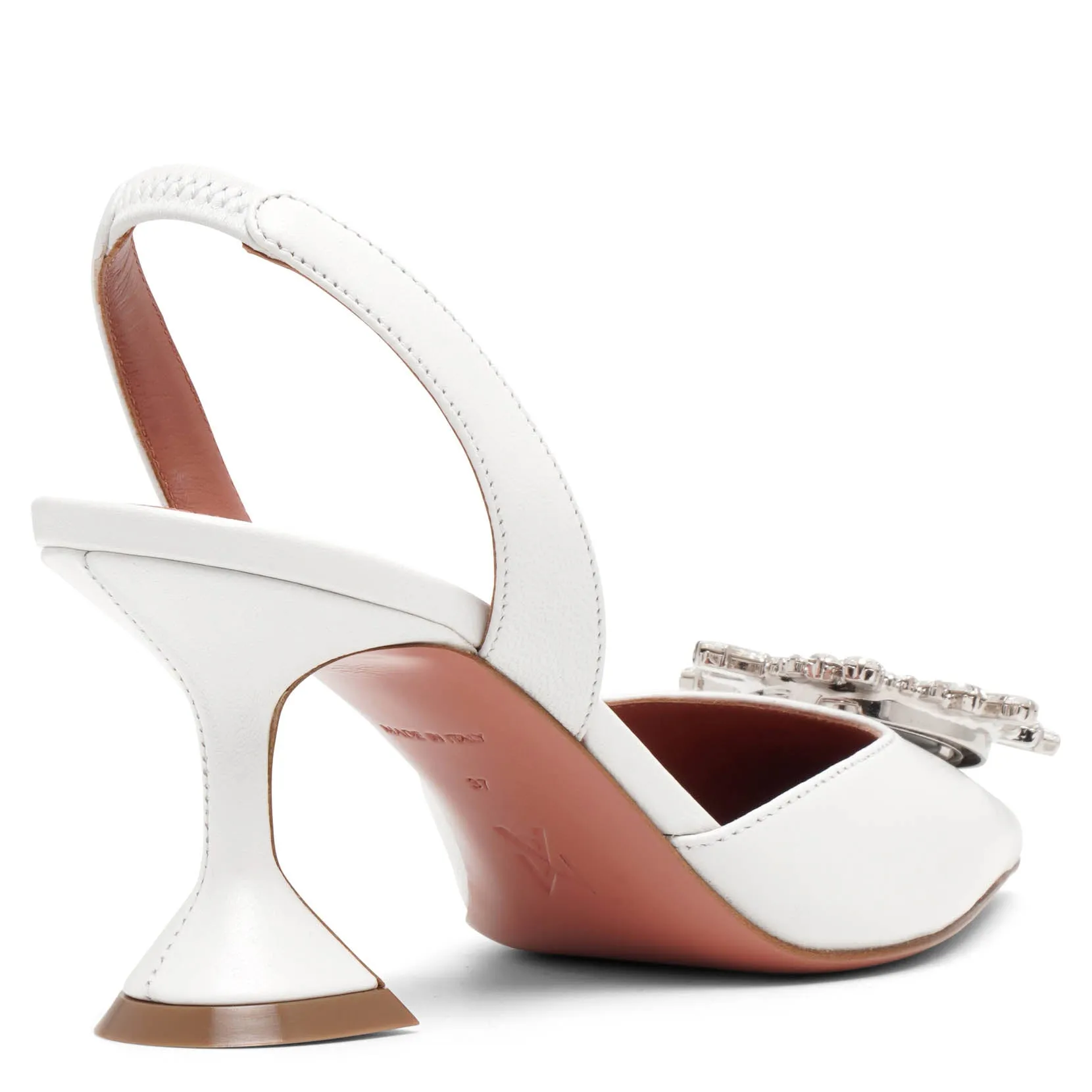 Begum sling 70 crystal embellished white leather pumps