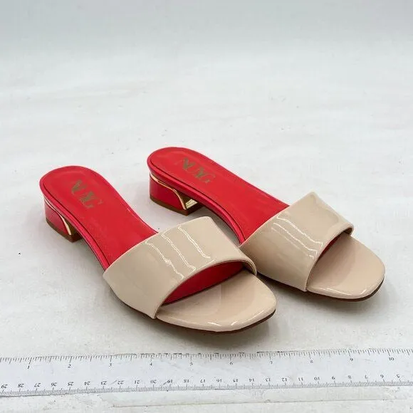 Beige Summer Mule Clogs Sandals Slip On Chunky Heel Slippers Open Toe Shoes