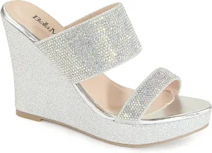 Bella Marie Santo Women's Rhinestone Wedge Sandal Silver Band 6