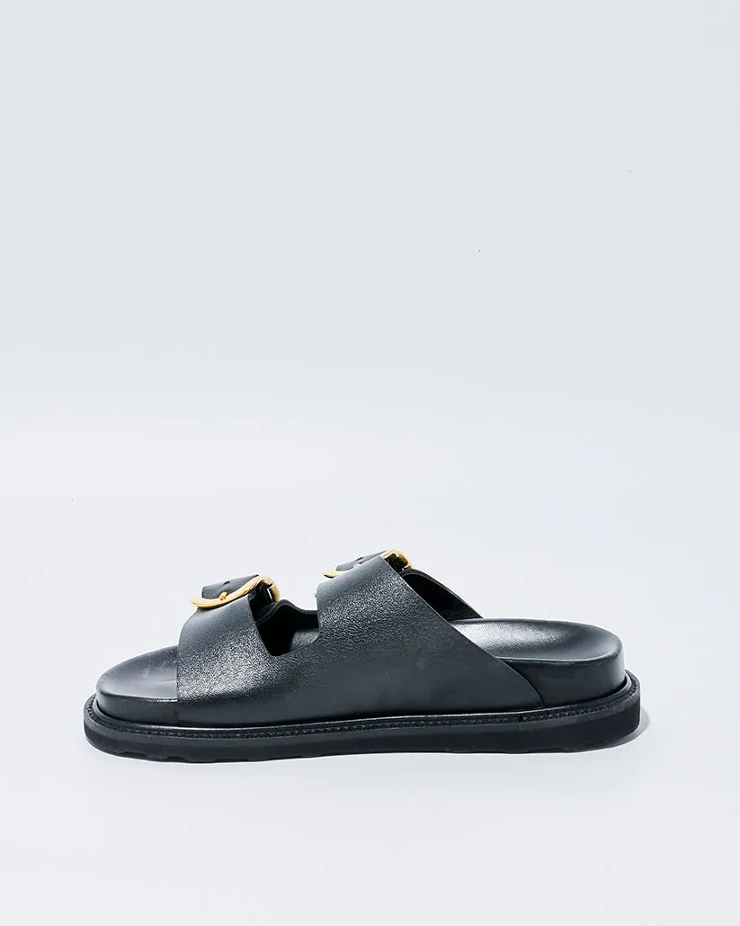BIG DOUBLE BUCKLE SANDALS BLACK