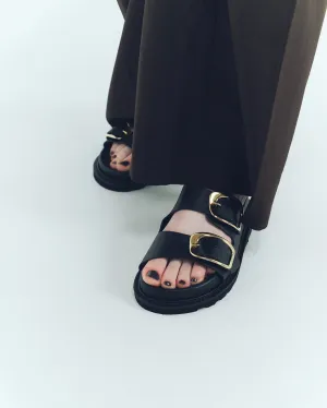 BIG DOUBLE BUCKLE SANDALS BLACK