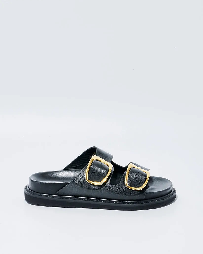 BIG DOUBLE BUCKLE SANDALS BLACK
