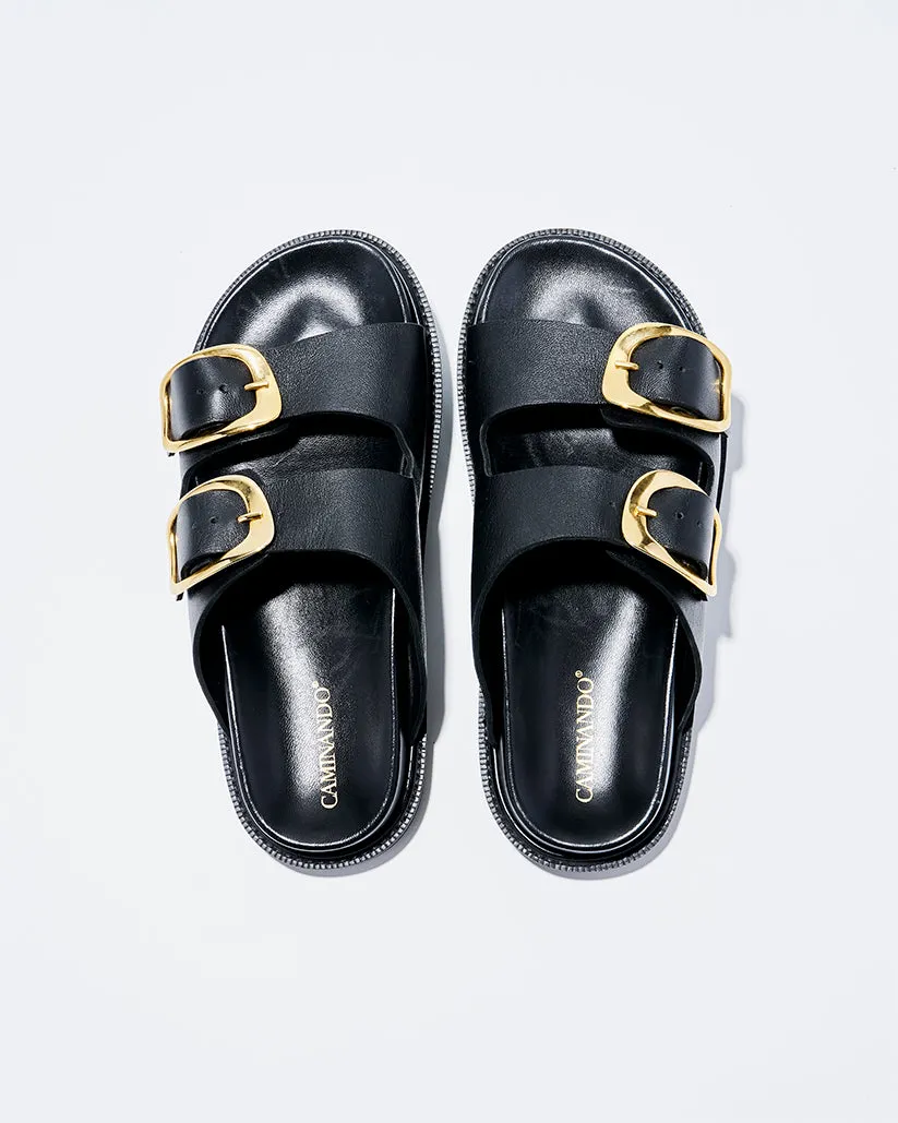BIG DOUBLE BUCKLE SANDALS BLACK