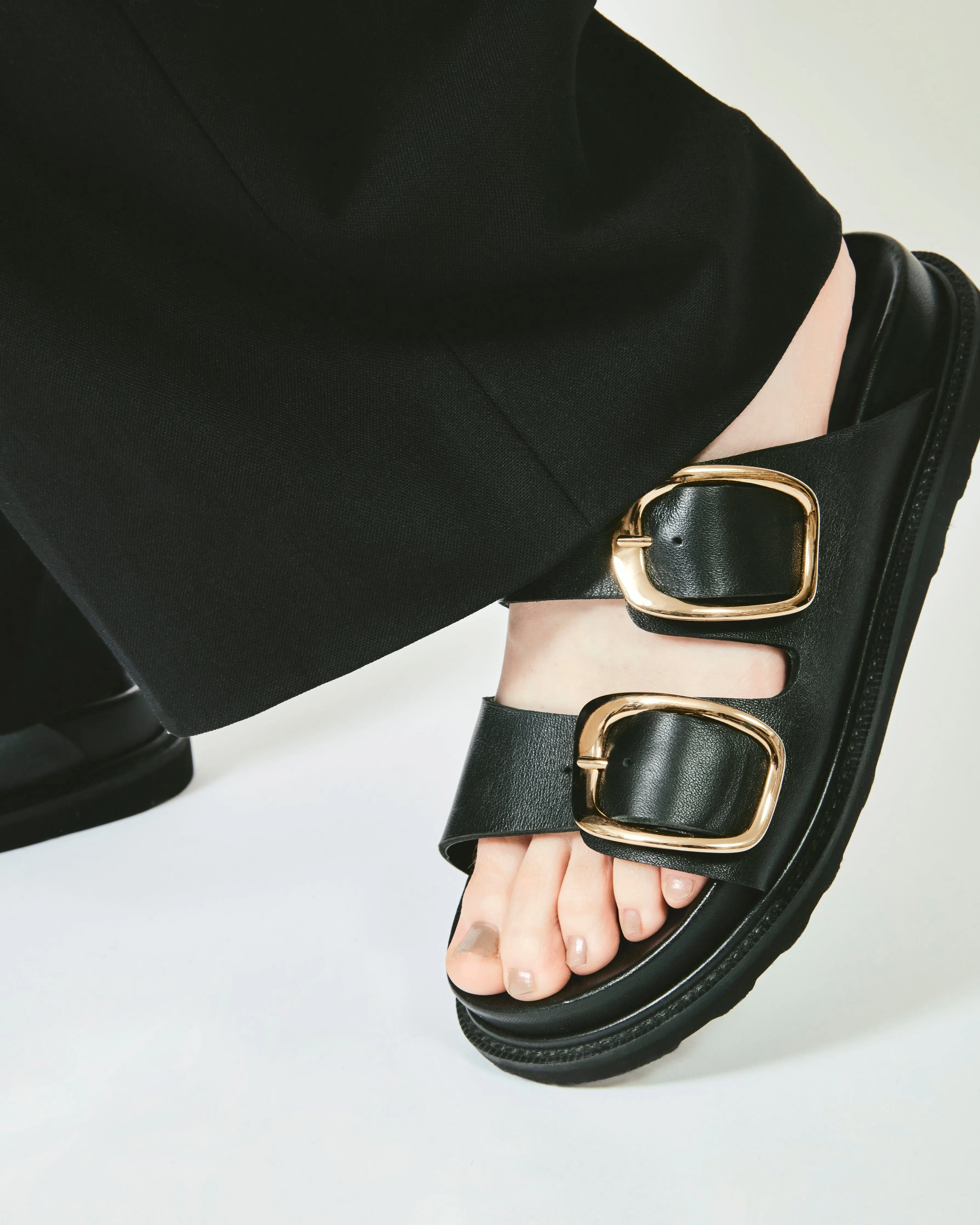 BIG DOUBLE BUCKLE SANDALS BLACK