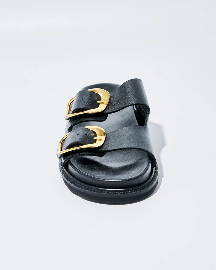 BIG DOUBLE BUCKLE SANDALS BLACK