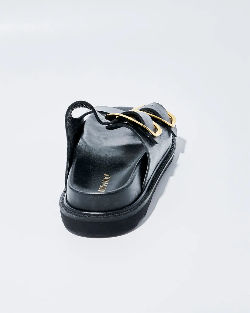 BIG DOUBLE BUCKLE SANDALS BLACK