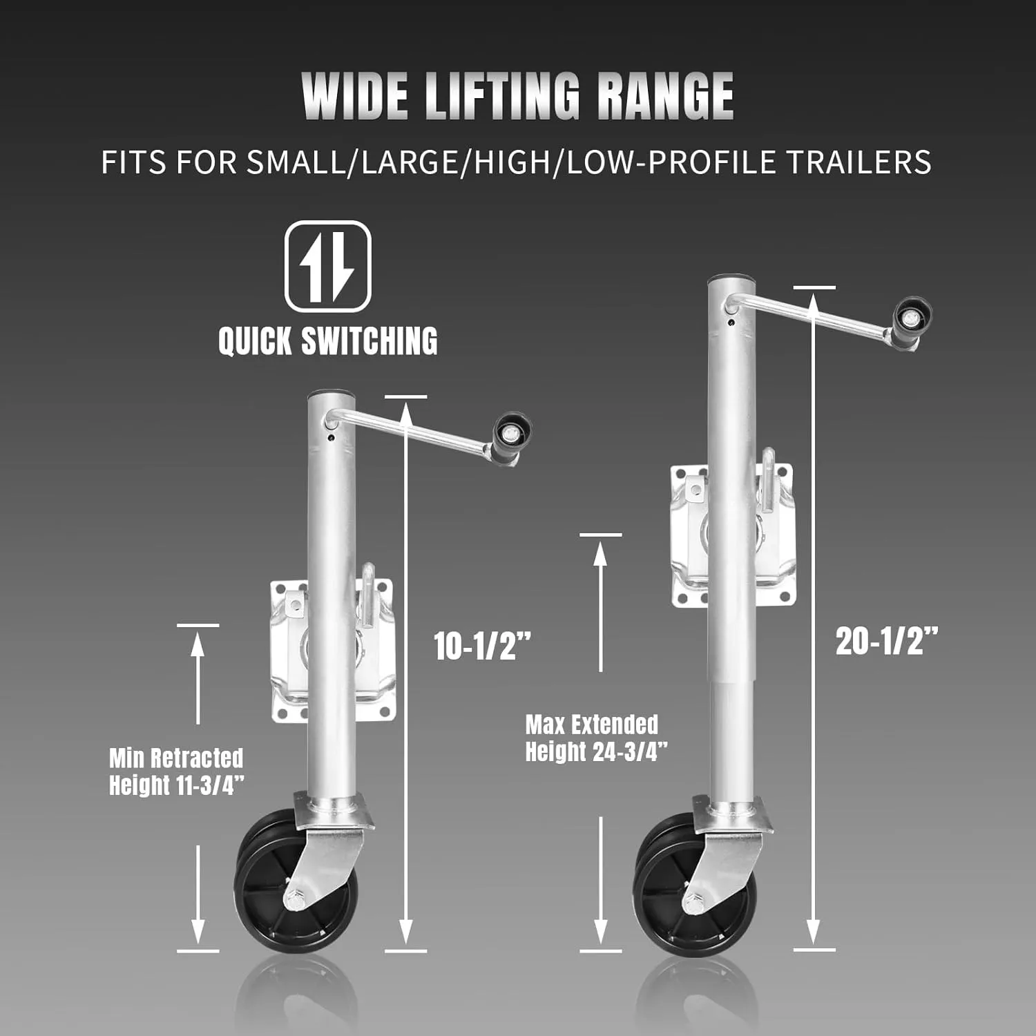BIG RED ATR39002R-1 Torin Boat Trailer Jack with Dual Wheel: Heavy Duty Swing-Back Bolt-On Trailer Jack, 3/4 Ton (1,500 lb.) Capacity