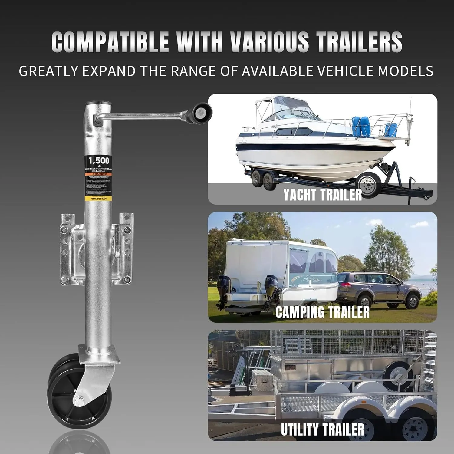 BIG RED ATR39002R-1 Torin Boat Trailer Jack with Dual Wheel: Heavy Duty Swing-Back Bolt-On Trailer Jack, 3/4 Ton (1,500 lb.) Capacity
