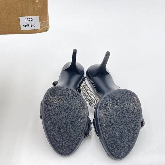 Black Open Toe Rhinestones Mule Sandals High Heel Slide Slippers Slip On Summer