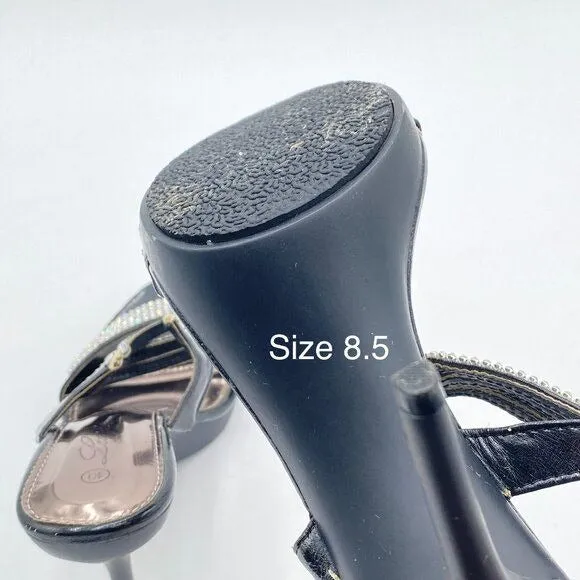 Black Open Toe Rhinestones Mule Sandals High Heel Slide Slippers Slip On Summer
