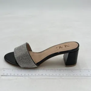 Black Rhinestones Open Toe Mule Chunky Heel Slide Slippers Slip On Sandals