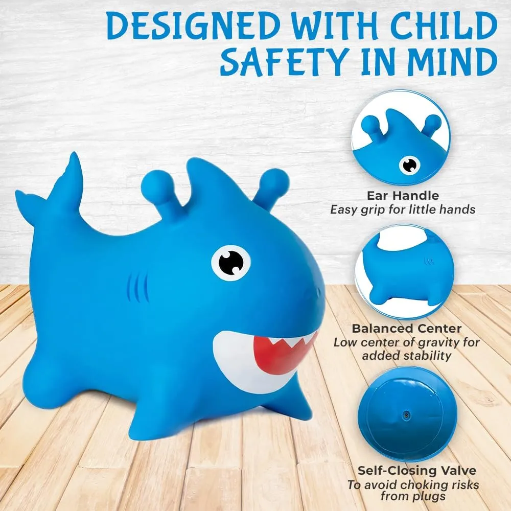 Blue Shark Bounce & Ride-on Inflatable Hopper Toddler Toy with Pump
