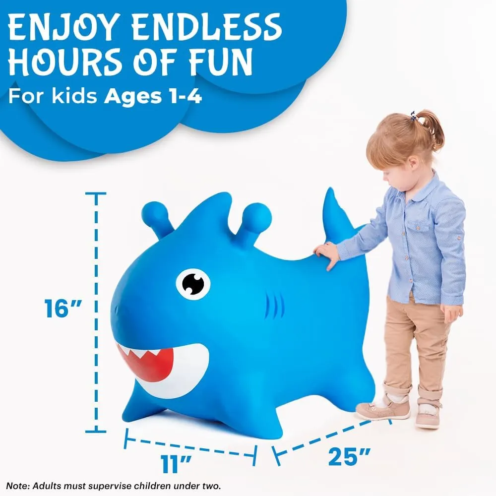 Blue Shark Bounce & Ride-on Inflatable Hopper Toddler Toy with Pump