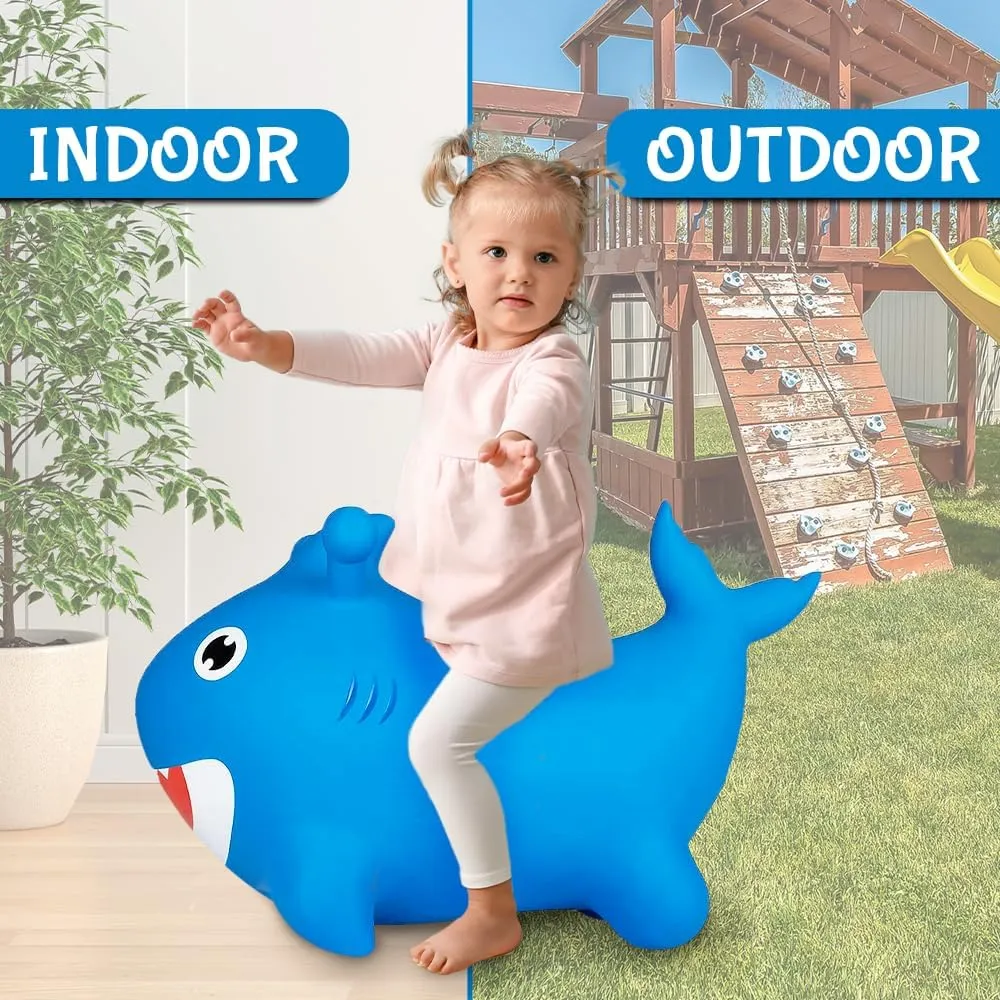 Blue Shark Bounce & Ride-on Inflatable Hopper Toddler Toy with Pump