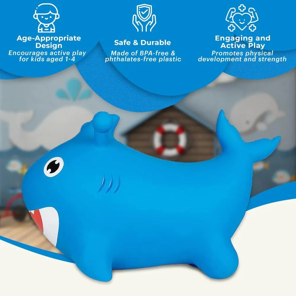 Blue Shark Bounce & Ride-on Inflatable Hopper Toddler Toy with Pump