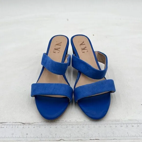 Blue Suede Comfortable Open Toe Sandals Mule Chunky Low Heel Strappy Casual Shoe