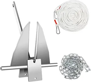 Boat Anchor Kit 13 Lb Fluke Style Anchor, Hot Dipped Galvanized Steel Fluke Anchor, Marine Anchor with Anchor, Rope, Shackles, Chain for Boat Mooring On The Beach, Boats from 15'-24',13lb