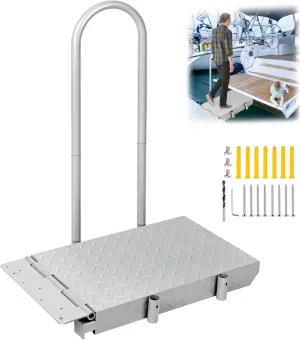Boat Boarding Platform with Handrail, Dock Extension Step with Safety Grab Bar, Folding Dock Boarding Platform for Marina, Dock, Deck, Boat, Silver