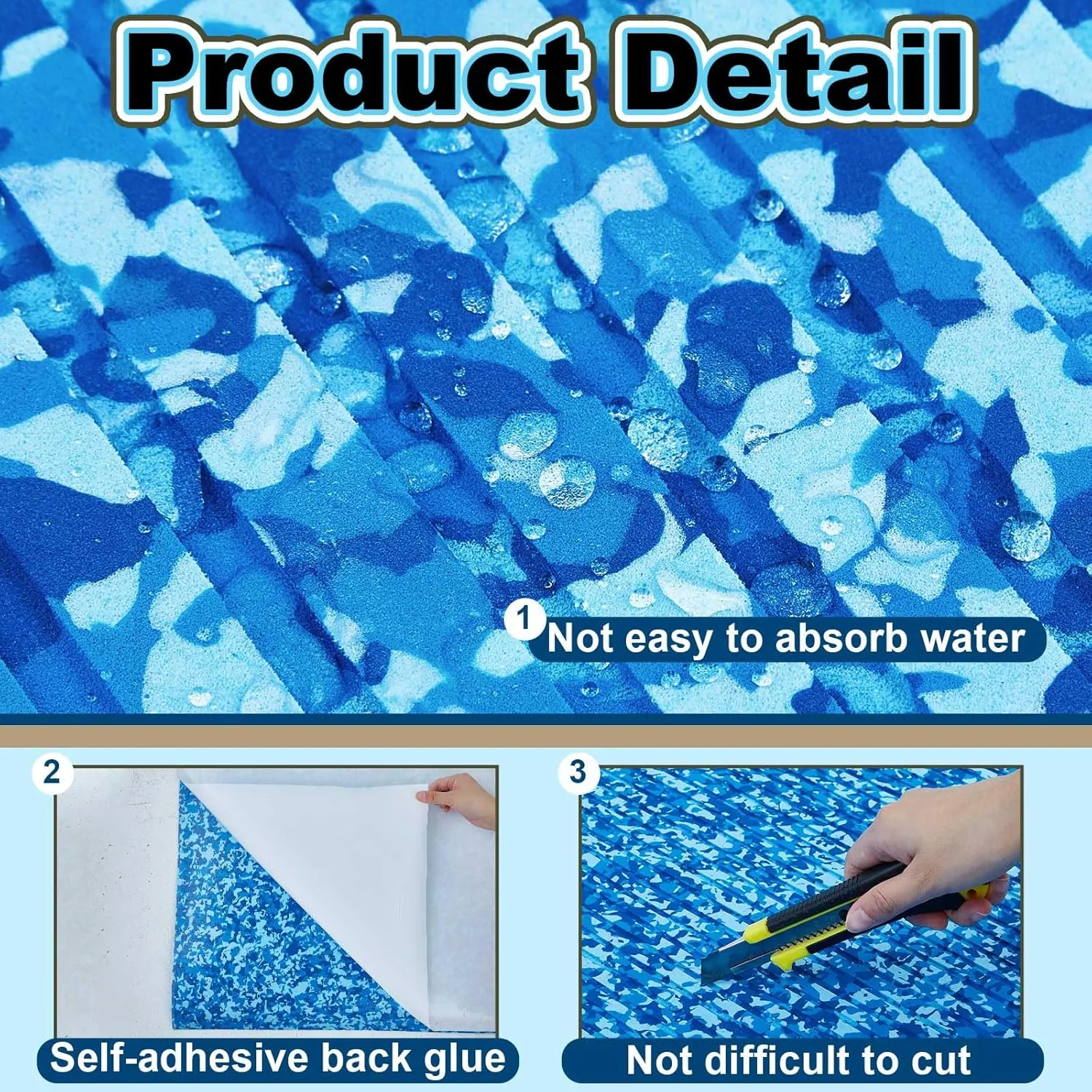 Boat Flooring EVA Foam 118"/94" x 47"/35"/24"/16" Boat Decking Non Slip Marine Camo Self Adhesive Carpet with Roller Ruler for Kayak Yacht Motorboat