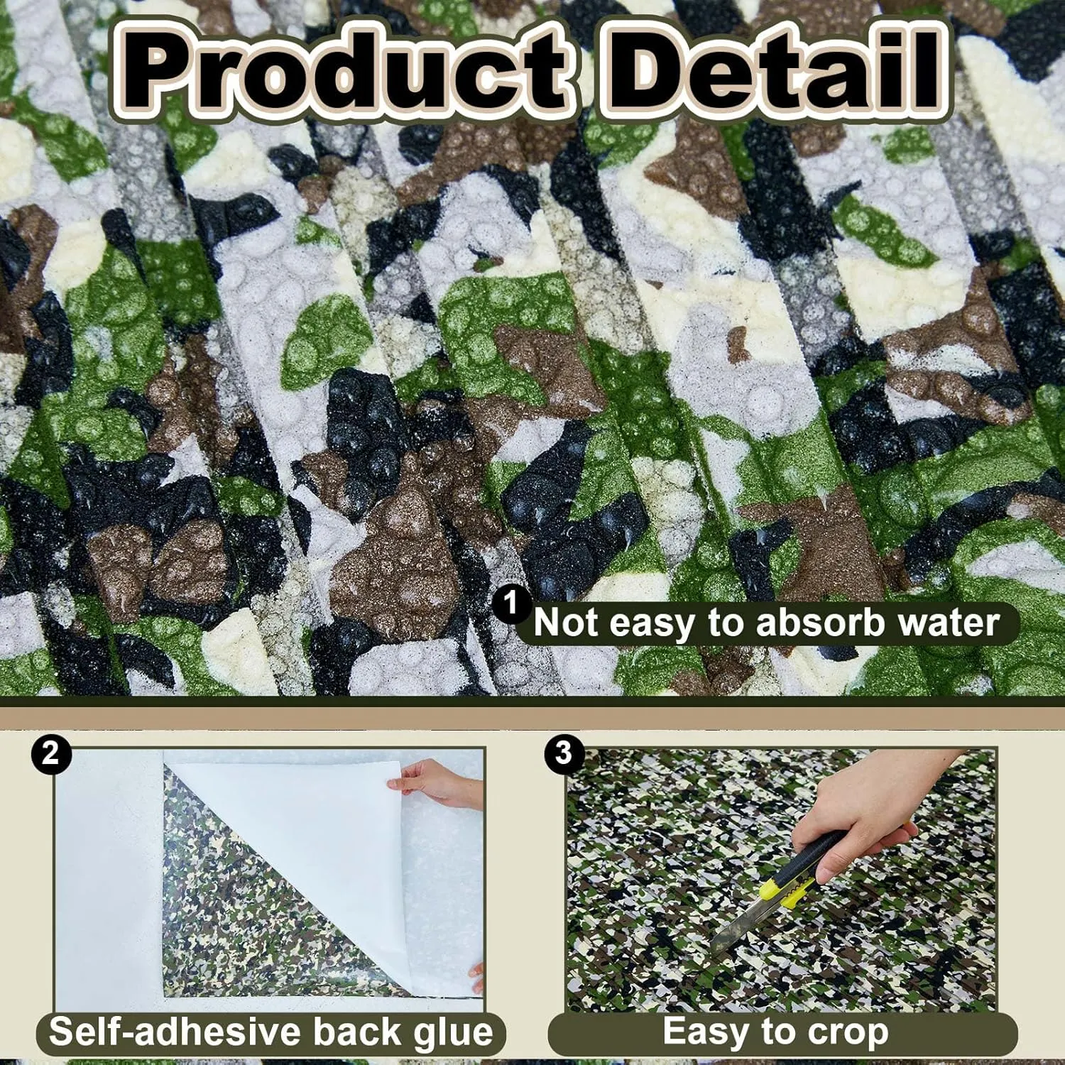 Boat Flooring EVA Foam 158"/118"/94" x 47"/35"/24" Boat Decking Non Slip Marine Camo Self Adhesive Carpet with Roller Ruler for Kayak Yacht Motorboat