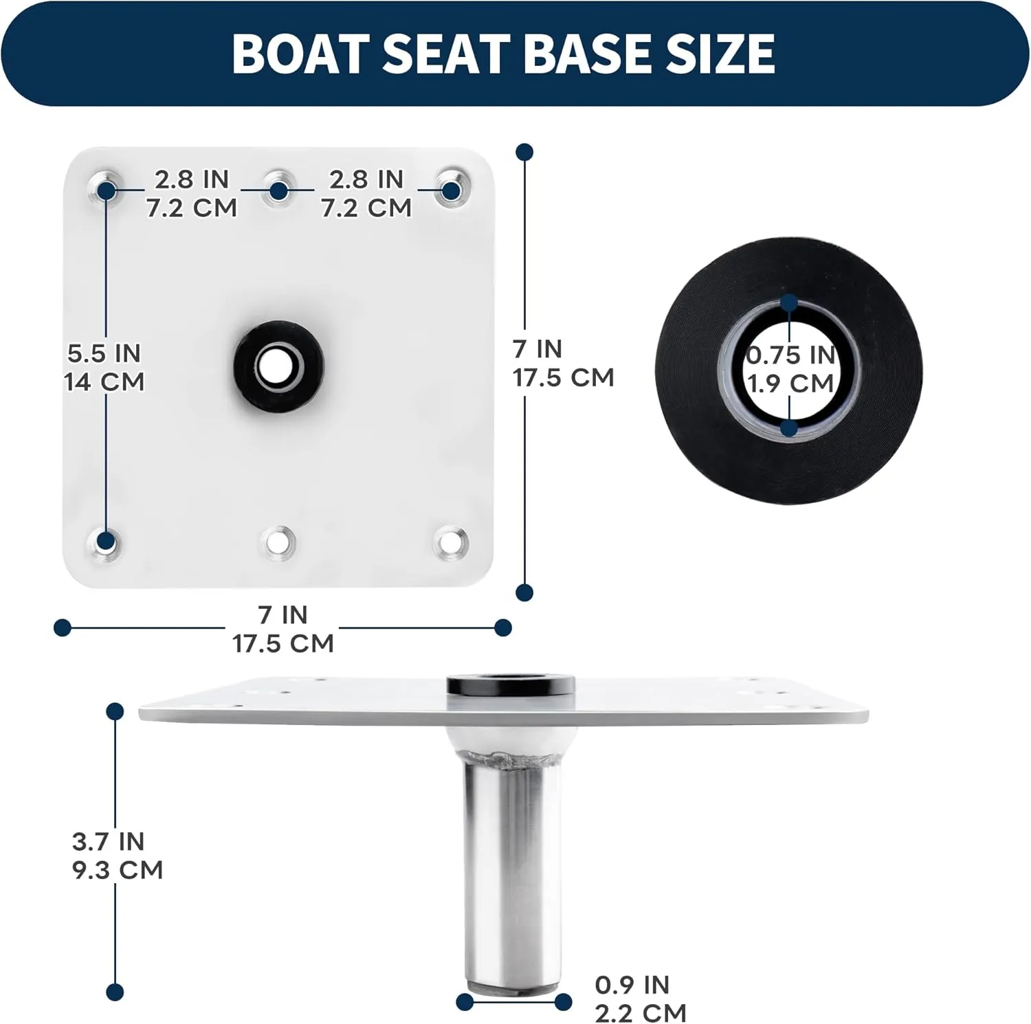 Boat Seat Mount, 7"" x 7"" Boat Seat Pedestals, 316 Stainless Steel for Superior Anti-Rust & Corrosion, Suitable for Any 3/4"" Pedestal Pins, Easy Installation 8317, metallic