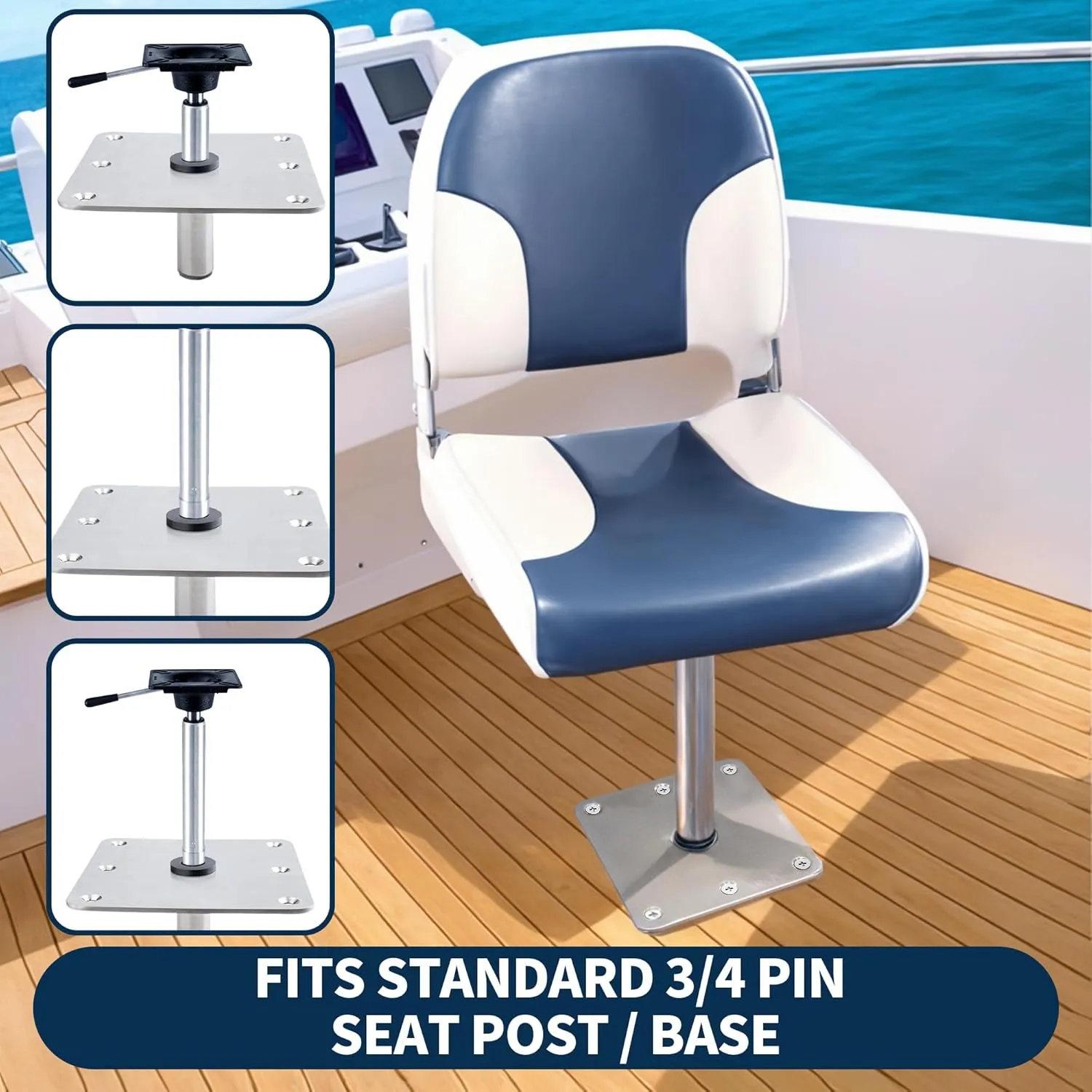 Boat Seat Mount, 7"" x 7"" Boat Seat Pedestals, 316 Stainless Steel for Superior Anti-Rust & Corrosion, Suitable for Any 3/4"" Pedestal Pins, Easy Installation 8317, metallic