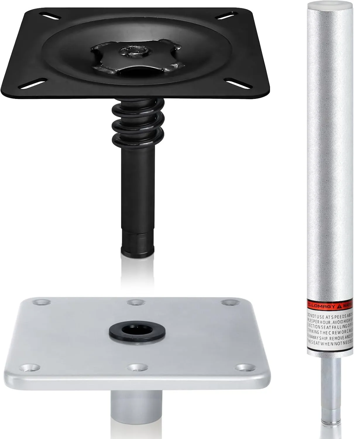 Boat Seat Pedestal Base Mount Kit Package with Lock in 3/4" Boat Seat Pin Post & 7" x 7" Marine Base Pedestal Plate & Mount for Marine Pontoon Fishing Bass