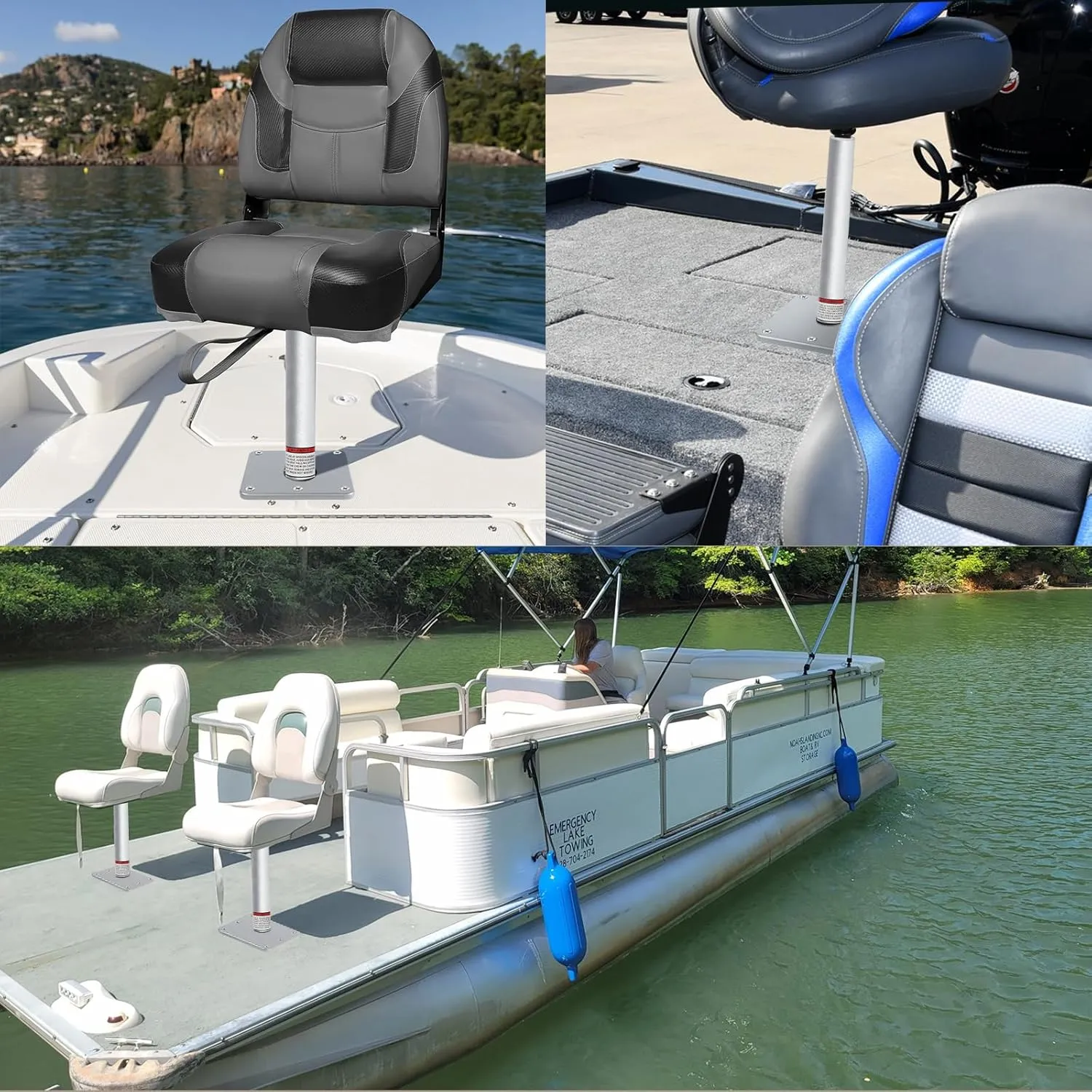 Boat Seat Pedestal Base Mount Kit Package with Lock in 3/4" Boat Seat Pin Post & 7" x 7" Marine Base Pedestal Plate & Mount for Marine Pontoon Fishing Bass