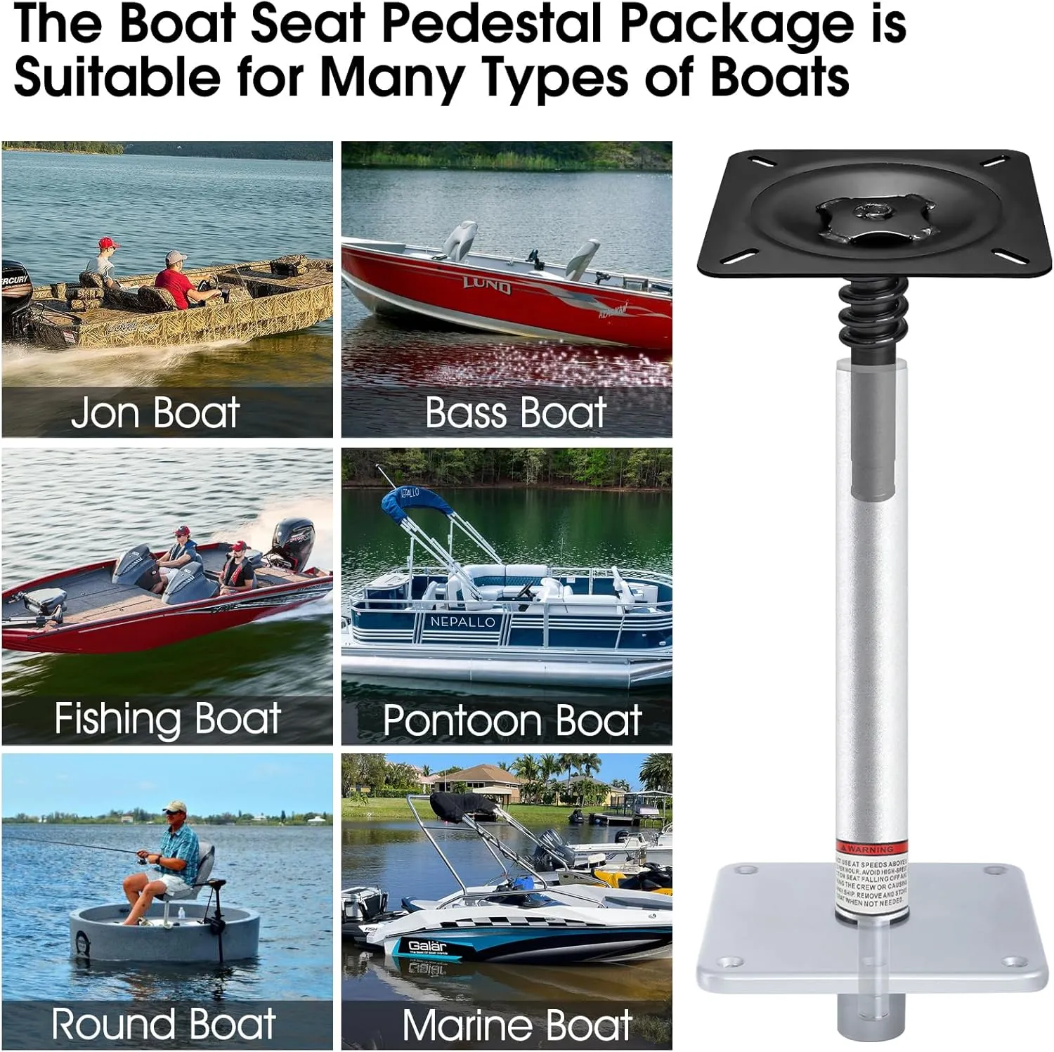 Boat Seat Pedestal Base Mount Kit Package with Lock in 3/4" Boat Seat Pin Post & 7" x 7" Marine Base Pedestal Plate & Mount for Marine Pontoon Fishing Bass