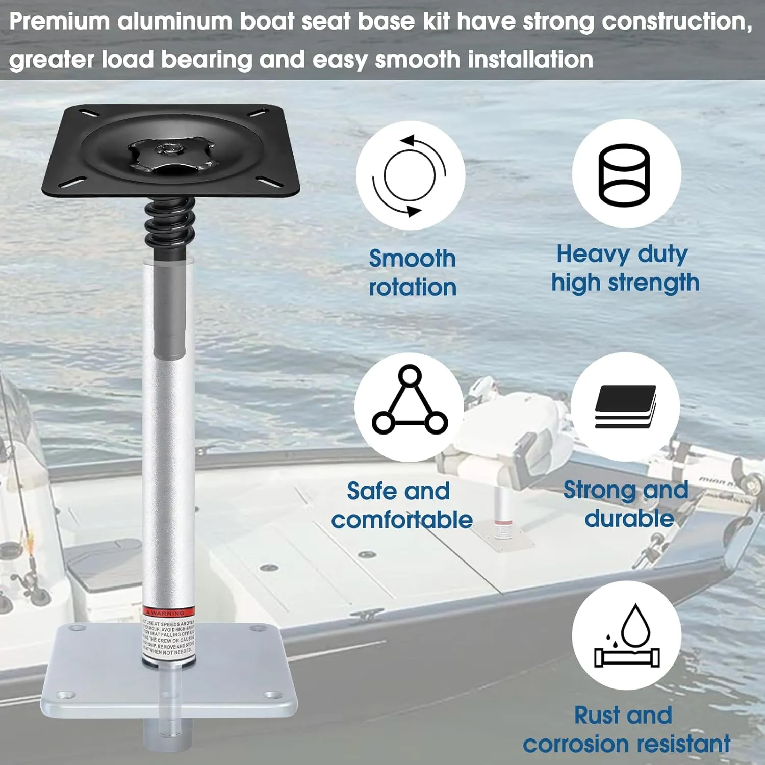 Boat Seat Pedestal Base Mount Kit Package with Lock in 3/4" Boat Seat Pin Post & 7" x 7" Marine Base Pedestal Plate & Mount for Marine Pontoon Fishing Bass