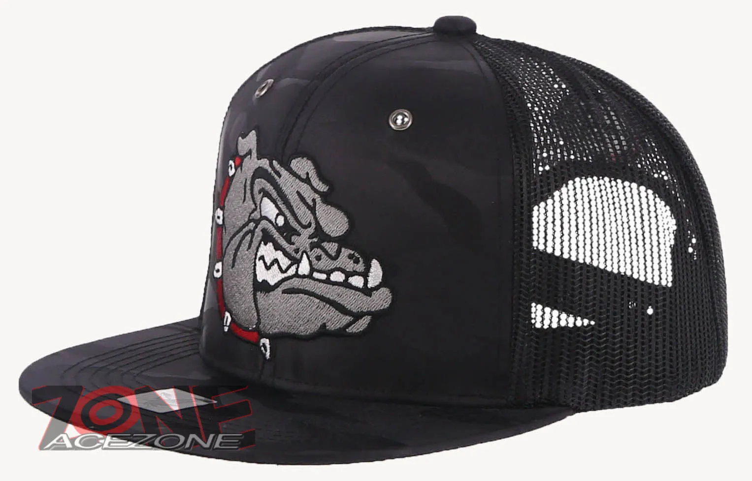 BULLDOG HEAD MESH SNAPBACK FLAT BILL BASEBALL CAP HAT CAMOUFLAGE BLACK