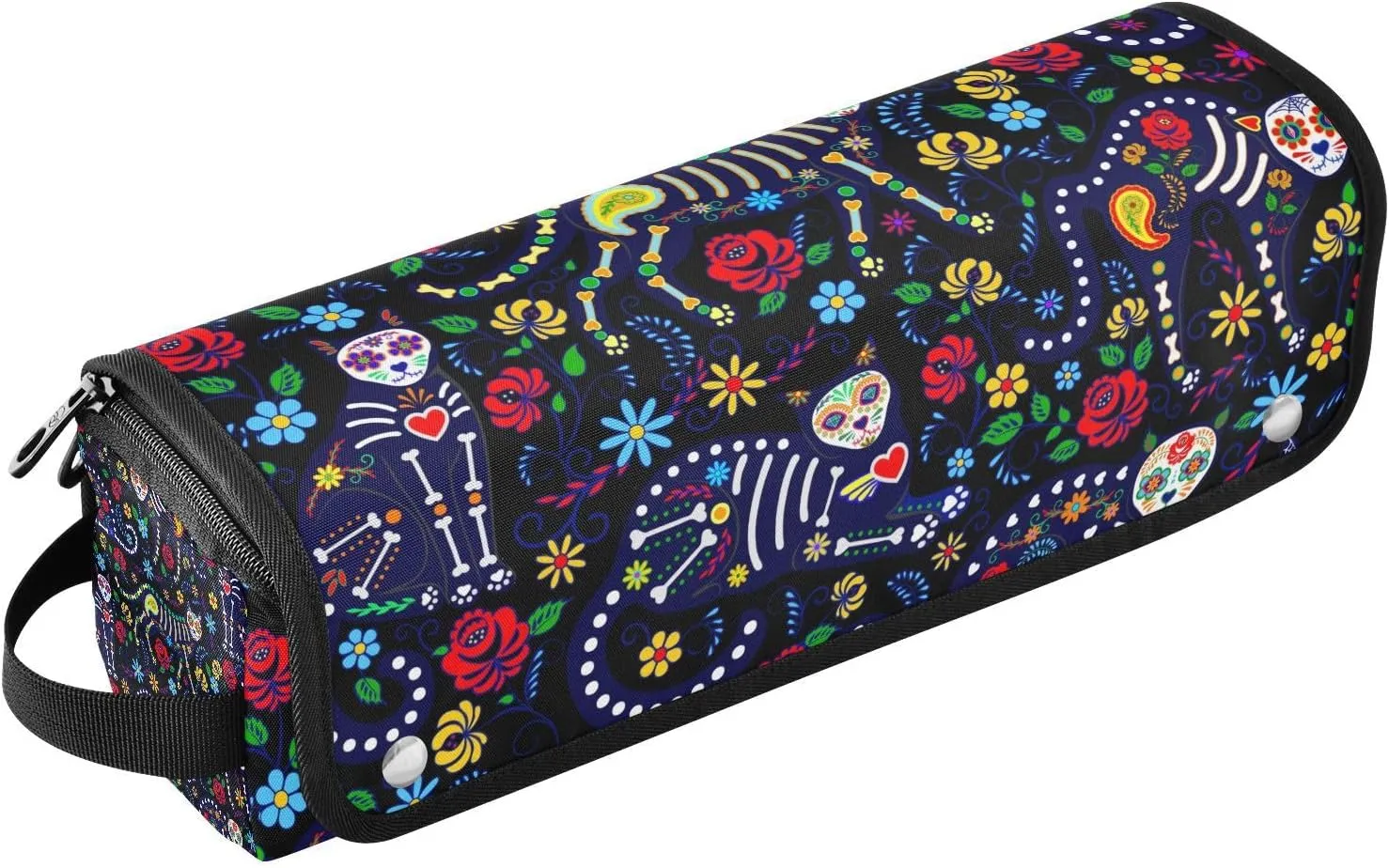 Calavera Cats and Sugar Skulls Hair Tools Travel Bag and Heat Resistant Mat for Flat Irons, Straighteners, Curling Iron, and Haircare Accessories, Portable Organizer Bag