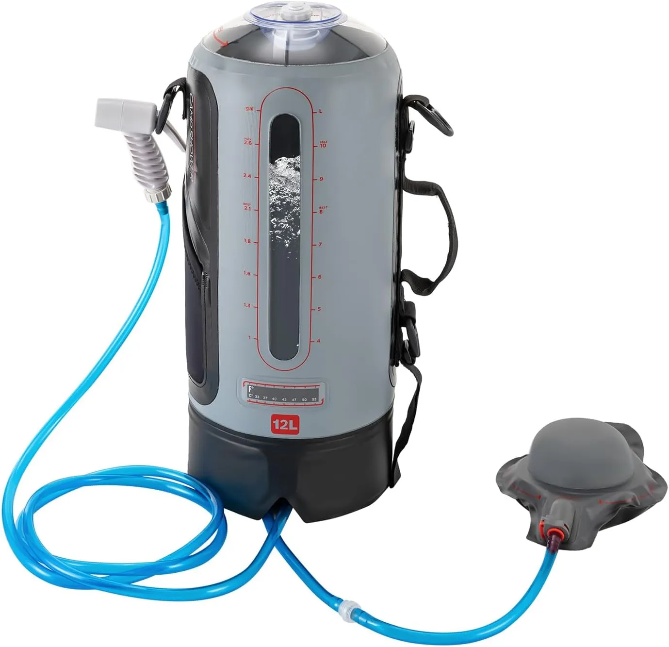 Camping Shower, 12L Portable Camp Shower Bag, Auto Pressure Pump, Water Level Window, Solar Shower for Beach Camping Hiking Garden Watering