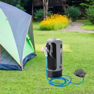 Camping Shower, Portable Pressure Camp Shower, 12L Solar Shower with Detachable Shoulder Strap, Storage Bag, Air Pump, Hose with Showerhead