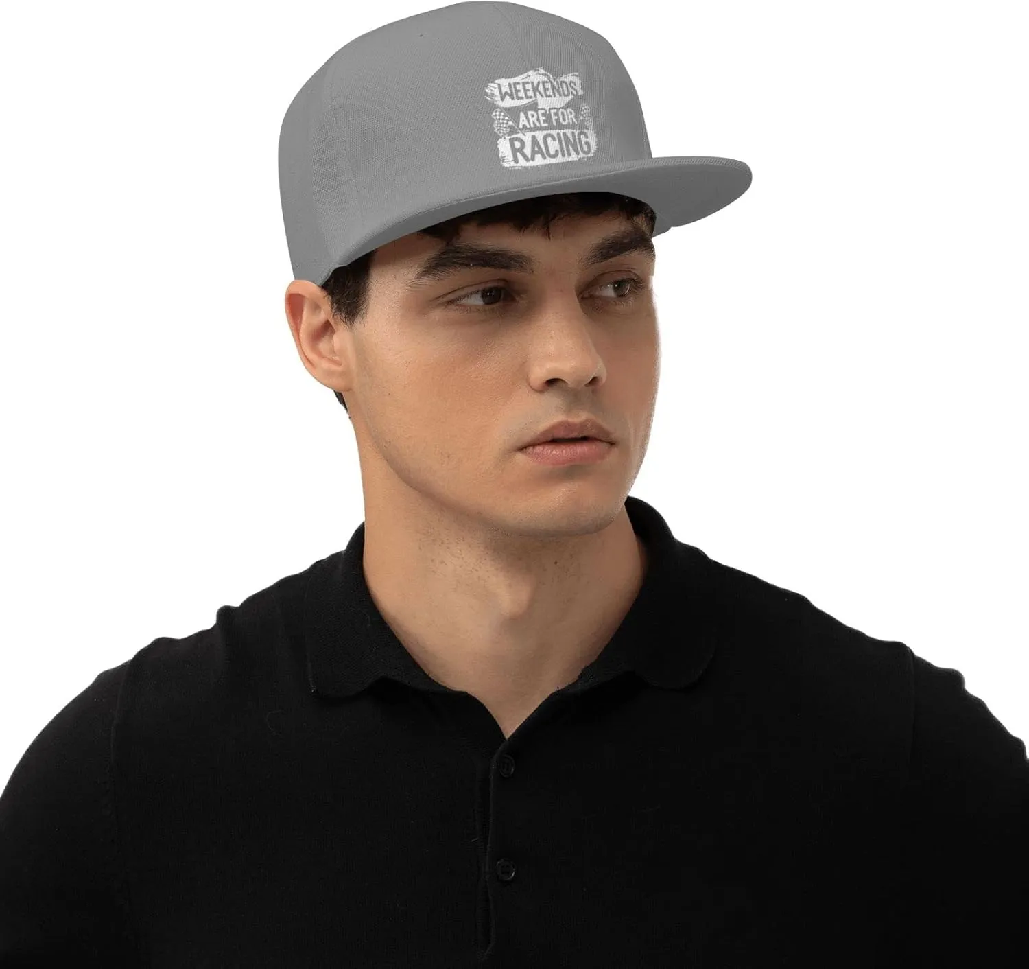 Car Race Bike Racing Racer Flat Brim Baseball Cap,Classic Snapback Hat Adjustable Trucker Hat for Men & Women,Black