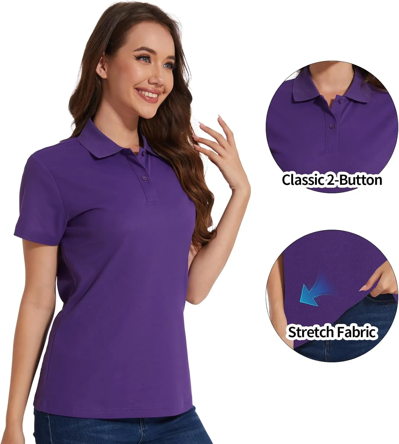 Casei Womens Polo Shirts Golf Shirts Quick Dry Moisture Wicking Black and White Polo Shirt